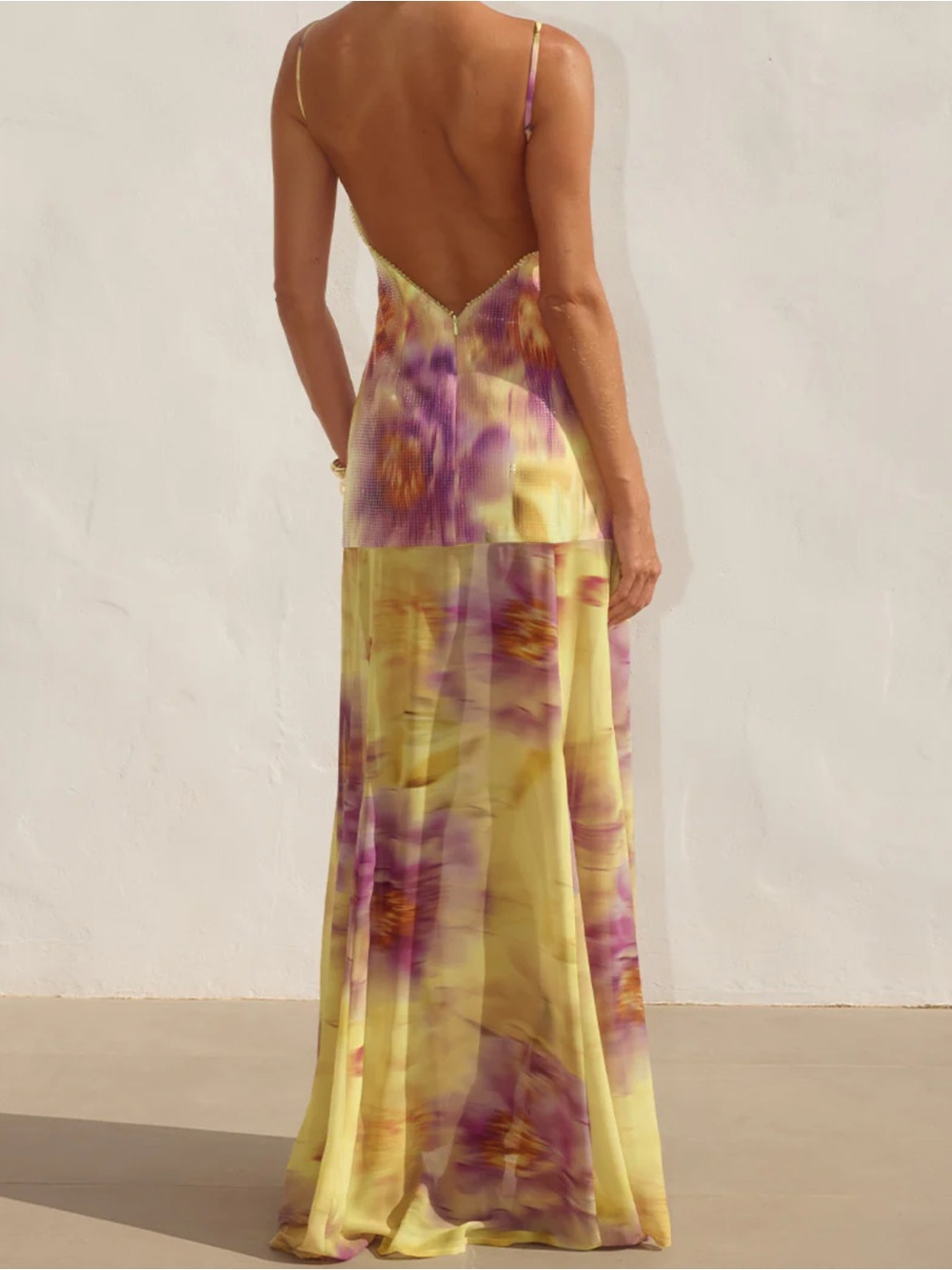 Tie-Dye Yellow & Purple Spaghetti-Strap Maxi Dress - Picture 2 of 8